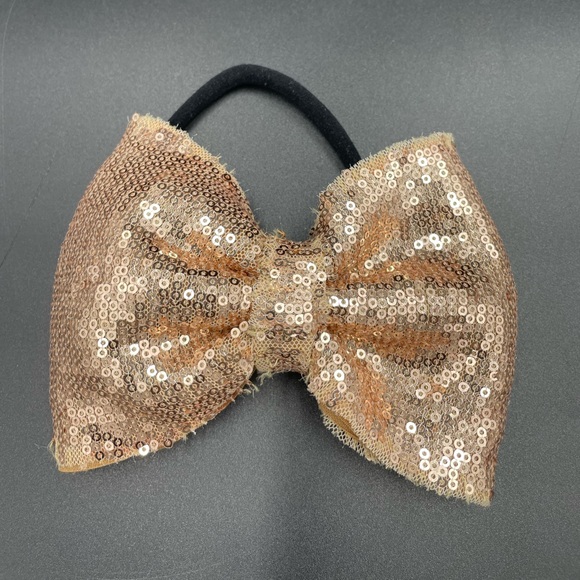 Girls OS Gold Sequin Handmade Headband Bow - Picture 2 of 4